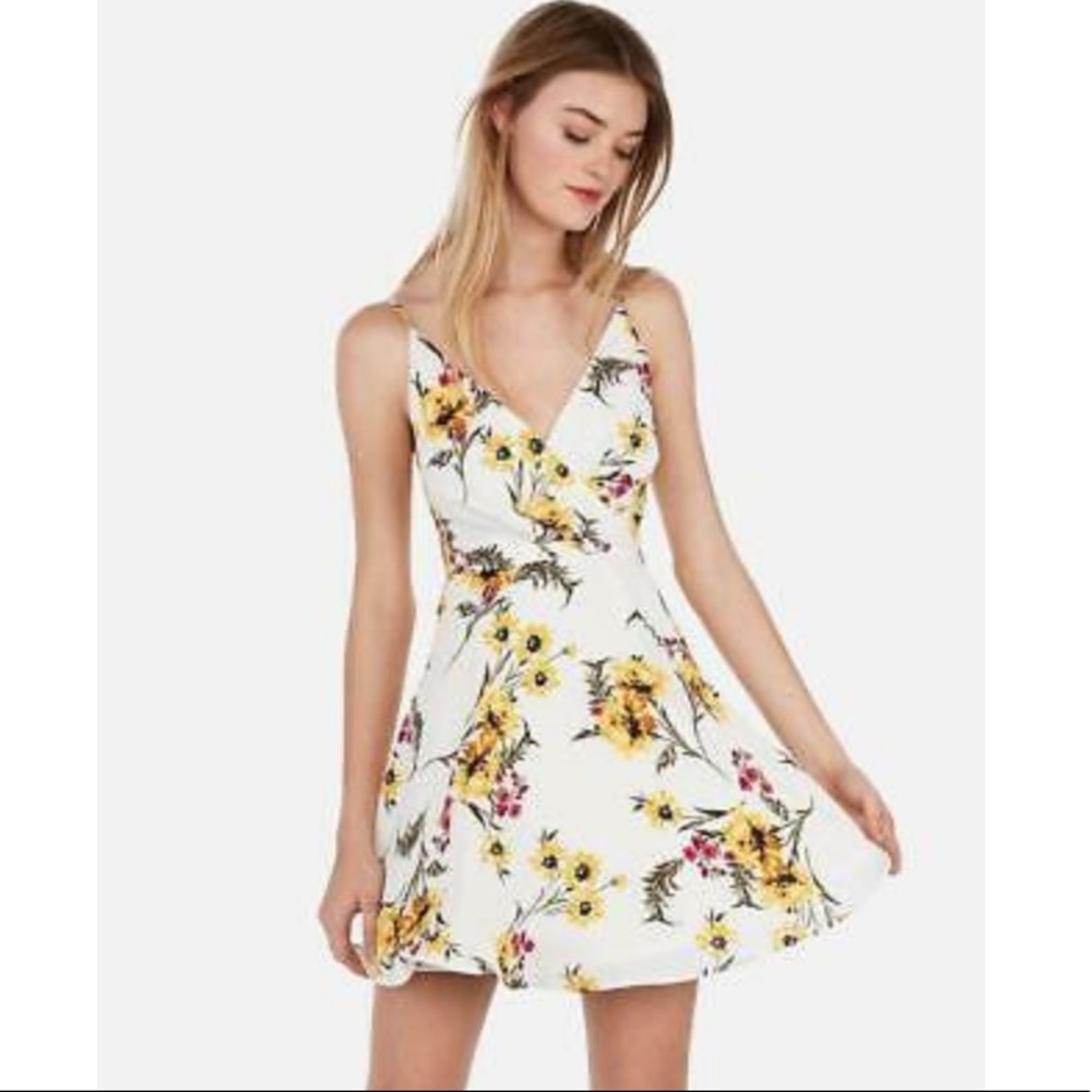 Express Floral Surplice Fit And Flare Cami Dress